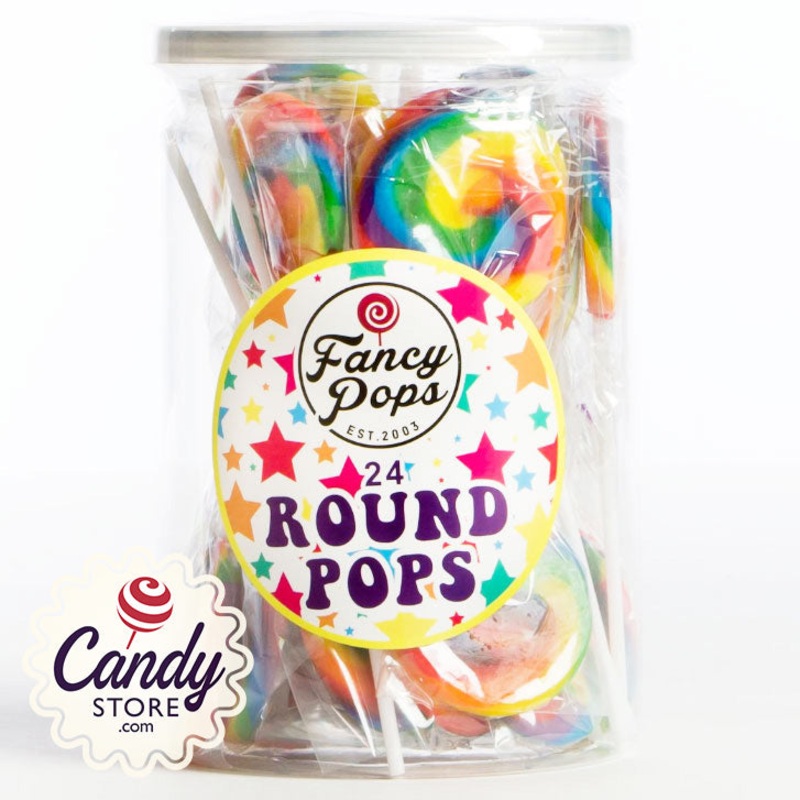 Rainbow Mini Round Lollipops Fancy Pops – 24ct