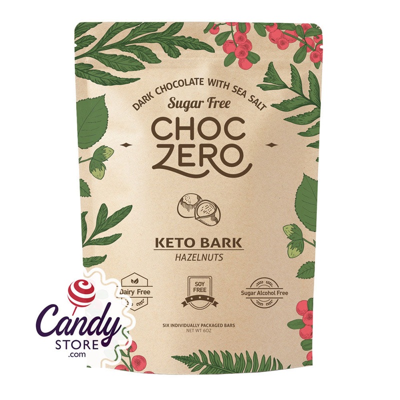 Choczero Sugar Free Dark Chocolate Hazelnut Keto Bark 6oz Pouch – 12ct
