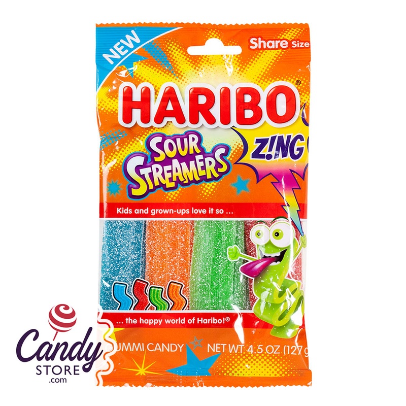 Haribo Zing Sour Streamers 4.5oz Peg Bag – 12ct