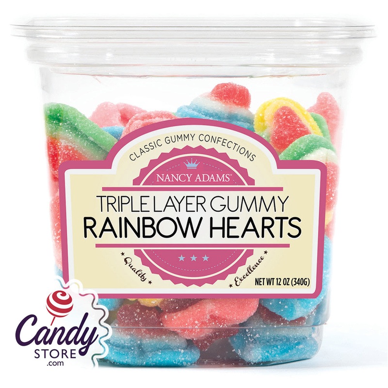 Triple Layer Gummy Rainbow Hearts Candy – 12ct Tubs