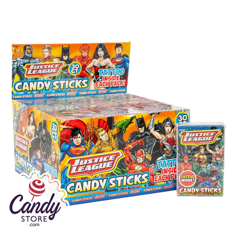 Justice League Candy Sticks w Tattoo – 30ct