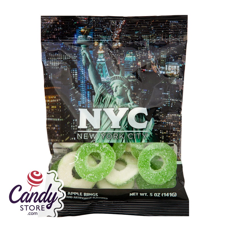 NYC Souvenir Statue Of Liberty 5oz Digibag With Gummy Apple Rings – 24ct