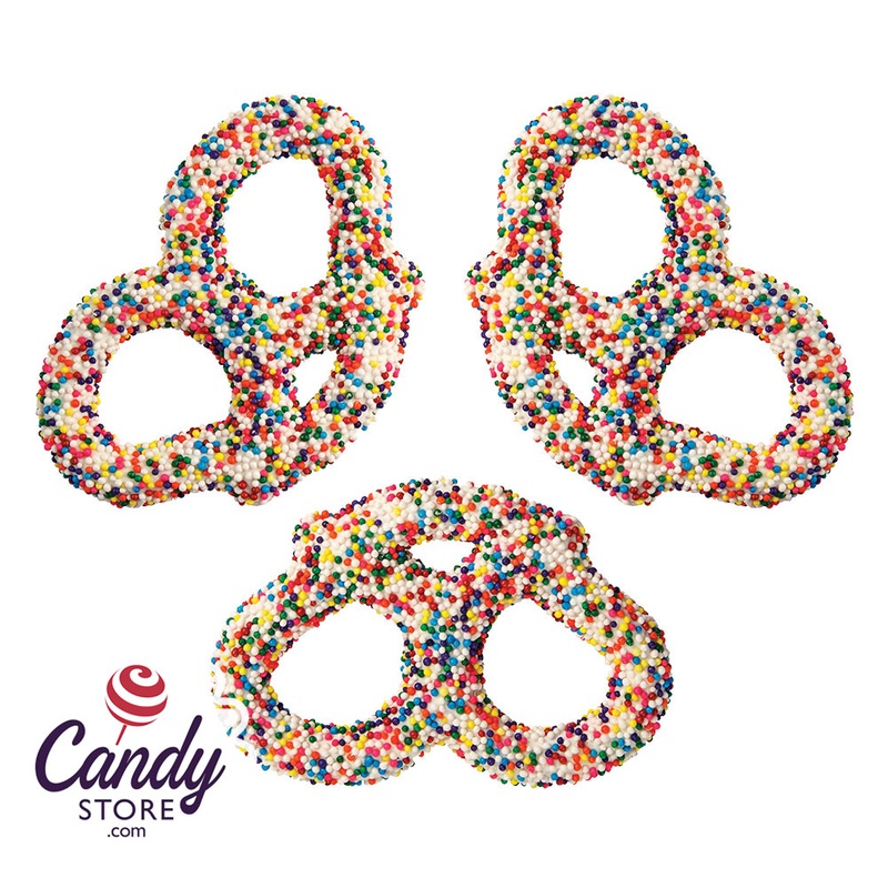 White Chocolatey Coated Nonpareil Premier Pretzels – 3lb