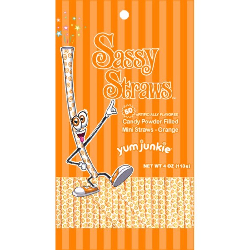 Orange Sassy Straws Powder Candy – 50-piece Bags -12ct