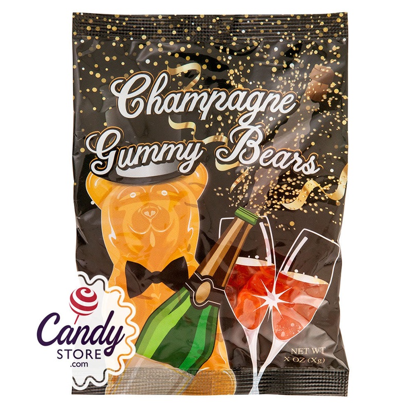 Amusemints New Years Champagne Flavored Gummy Bears 5oz Peg Bags – 12ct