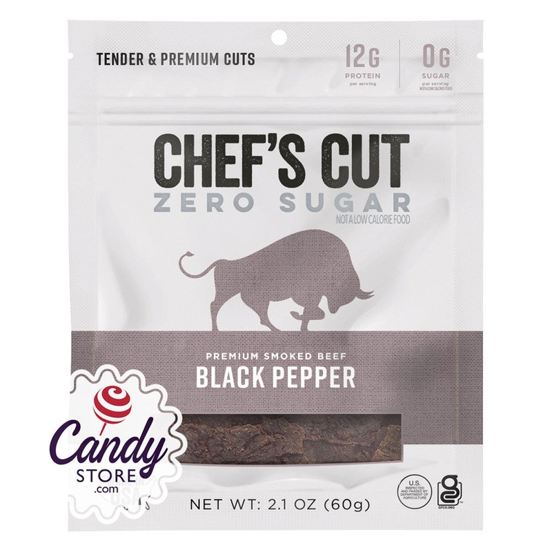 Chef’s Cut Zero Sugar Black Pepper Beef Jerky 2oz Peg Bags – 8ct