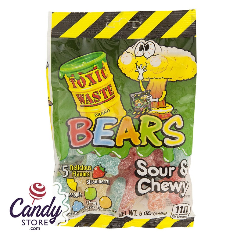 Toxic Waste Sour And Chewy Gummy Bears 5oz Peg Bag – 12ct