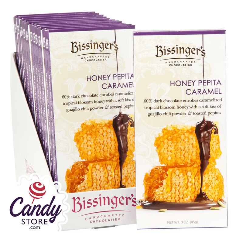 Bissinger’s Dark Chocolate Honey Pepita Caramel 3oz Bar – 12ct