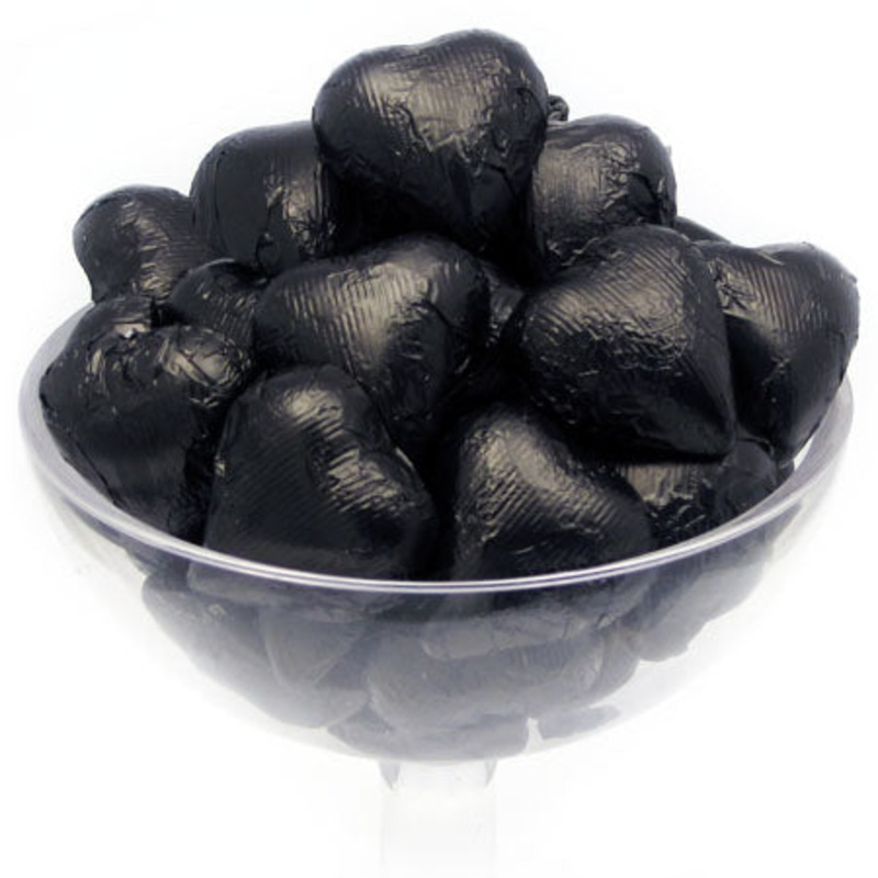 Black Foil Chocolate Hearts – 10lb