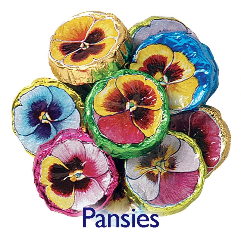 Chocolate Foil Pansies – 5lb