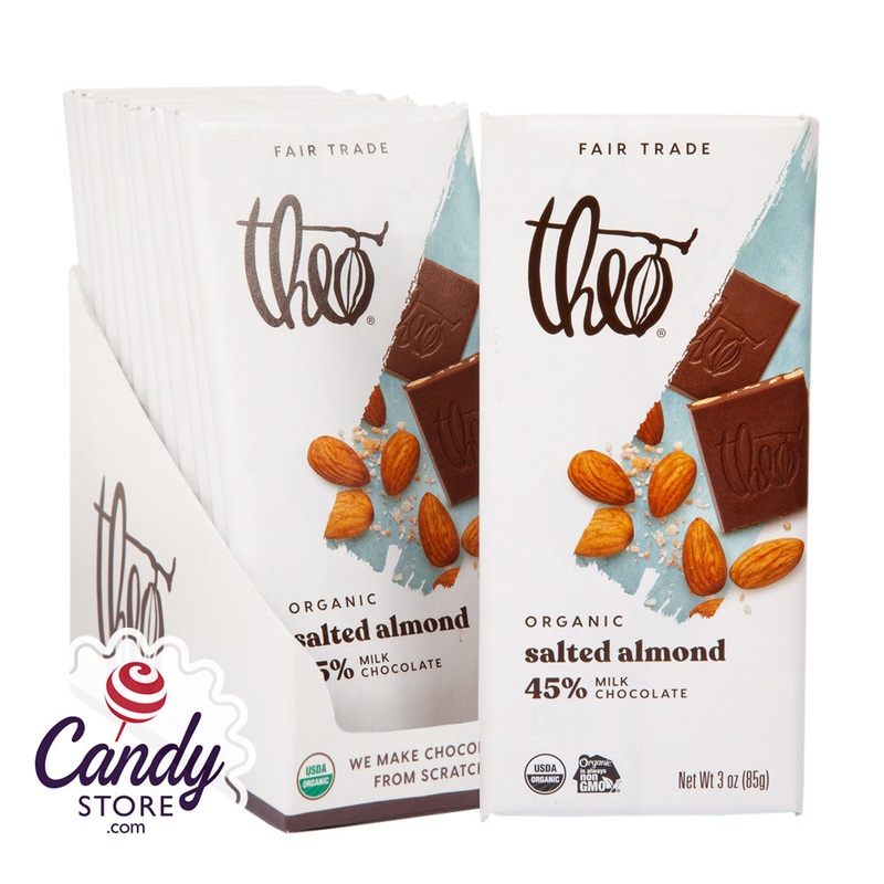 Theo Milk Chocolate Salted Almond Bars – 12ct