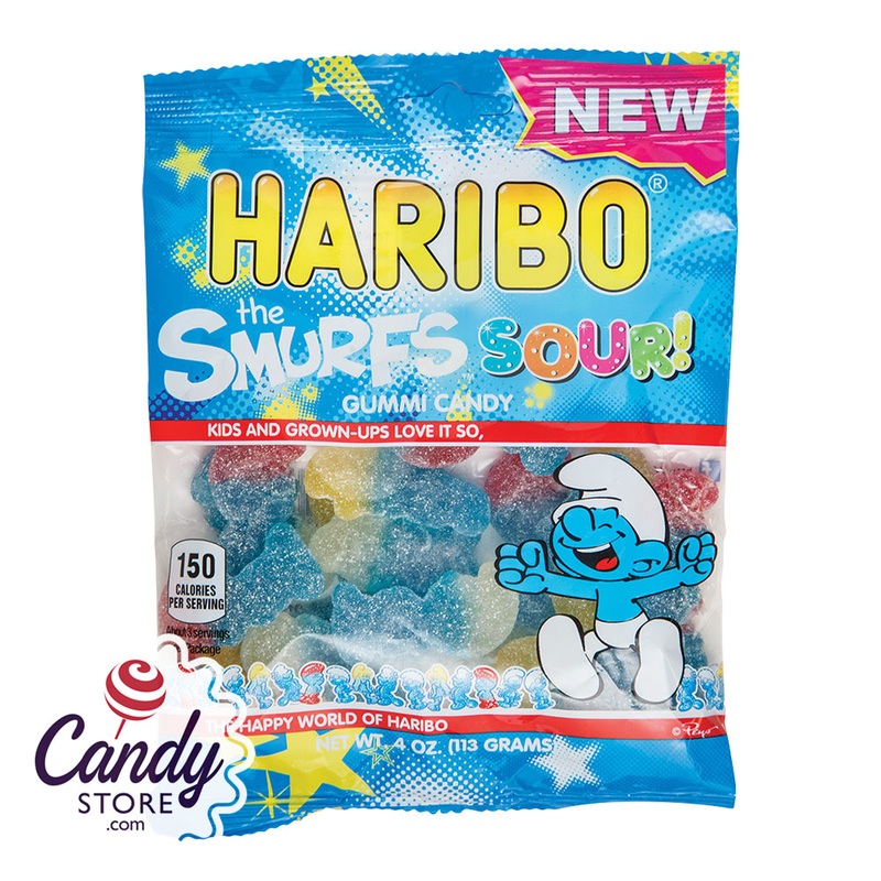Haribo The Smurfs Sour Gummi Candy 4oz Peg Bag – 12ct