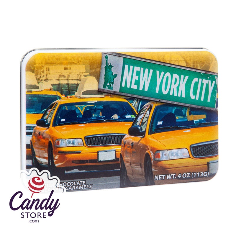 NYC Souvenir Taxi Milk Chocolate Sea Salt Caramel 4.02oz Tin – 9ct