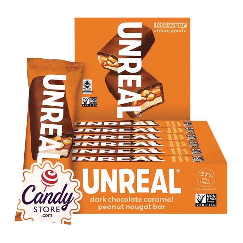 Unreal Dark Chocolate Caramel Peanut Nougat Bar 1.2oz – 12ct