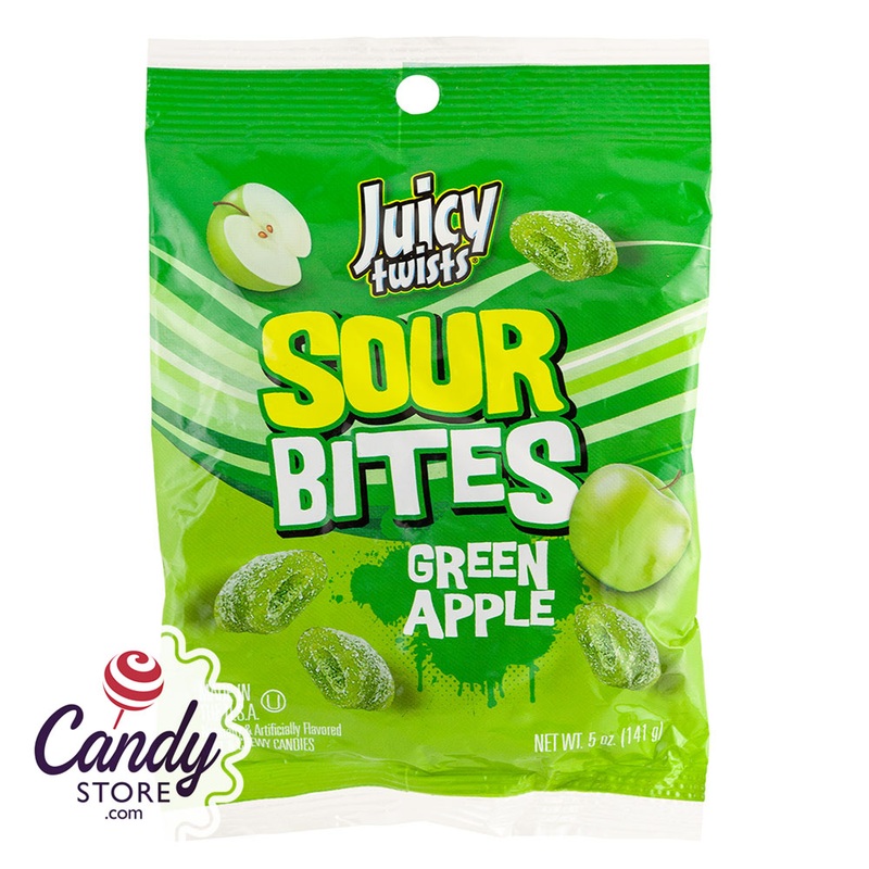 Kenny’s Juicy Twists Sour Bites Green Apple 5oz Peg Bag – 12ct