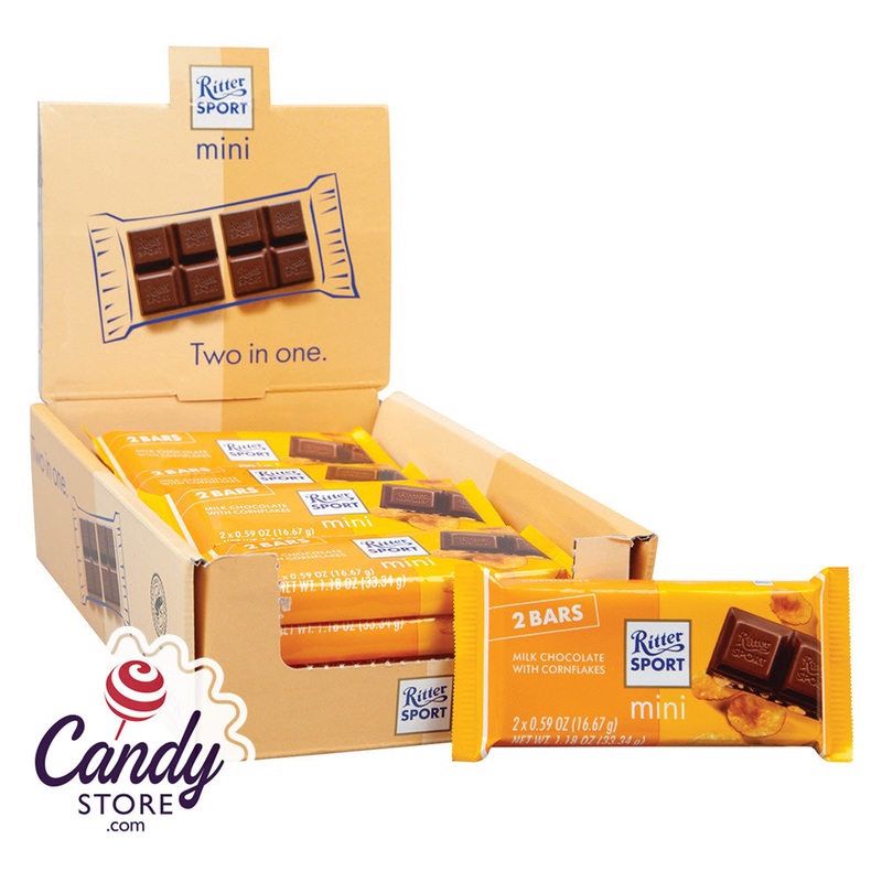 Mini Ritter Sport Milk Chocolate w Corn Flakes Bars 2-Packs – 16ct