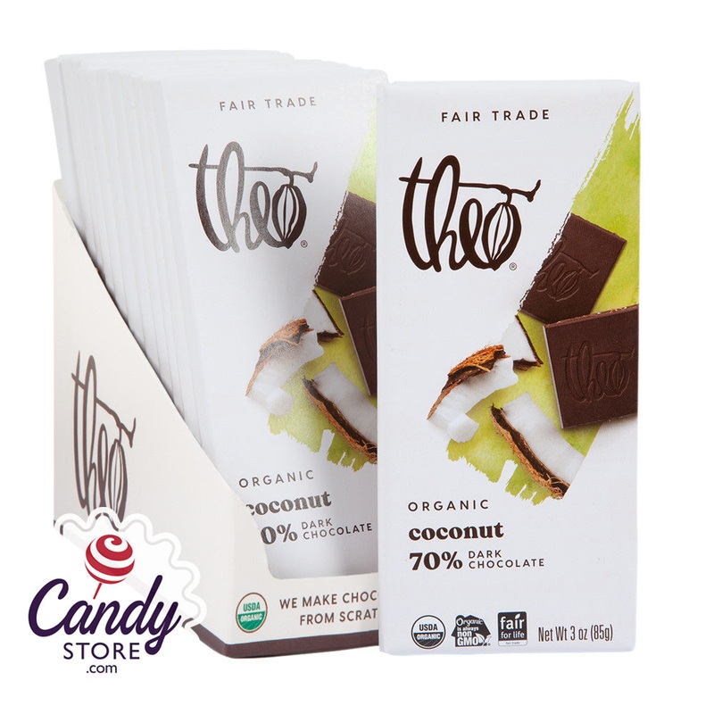 Theo Dark Chocolate Coconut Bars – 12ct