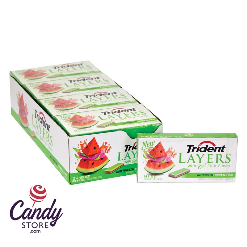 Trident Layers Watermelon Tropical Fruit Gum – 12ct