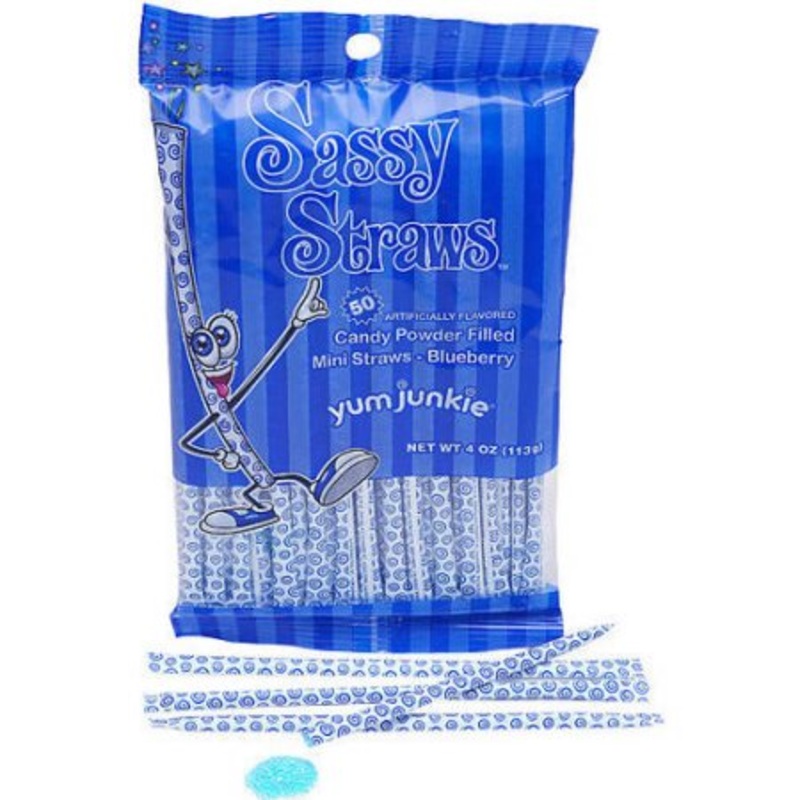 Blueberry Sassy Straws Powder Candy – 50-piece Bags – 12ct