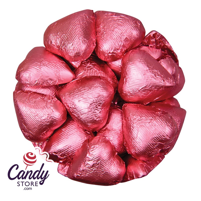 Bright Pink Foil Chocolate Hearts – 10lb