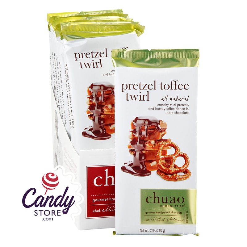 Chuao Dark Chocolate Pretzel Toffee Twirl 2.8oz Bar – 120ct
