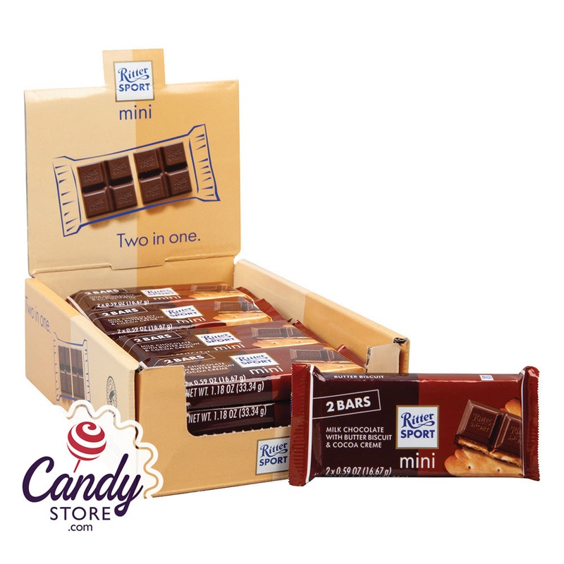 Mini Ritter Sport Milk Chocolate w Butter Biscuits Bars 2-Packs – 16ct
