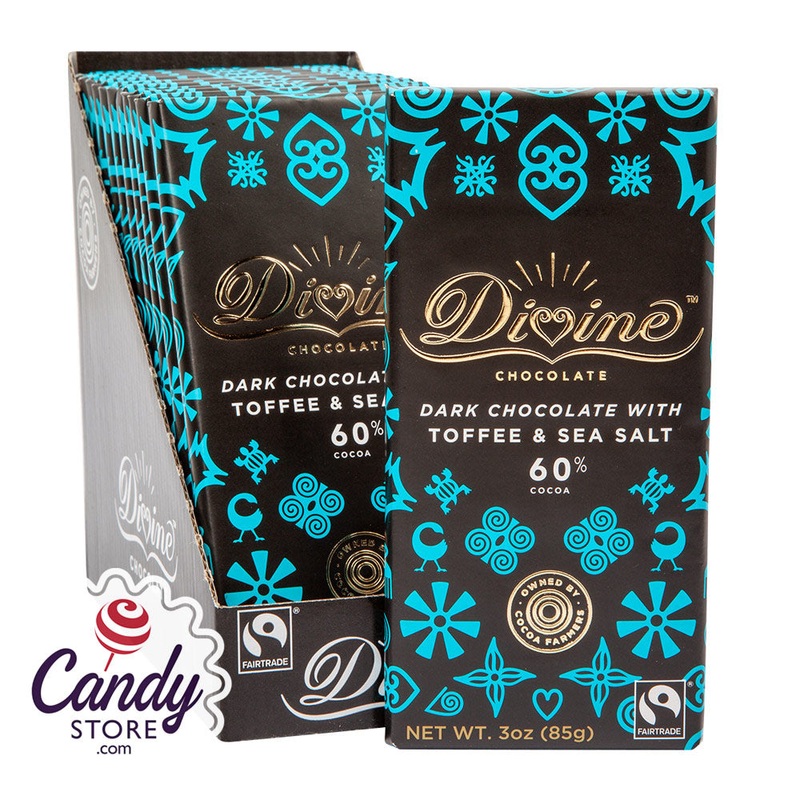 Divine 68% Dark Chocolate With Sea Salt & Toffee 3oz Bar – 12ct