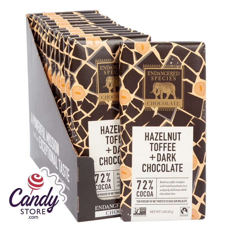 Endangered Species Dark Chocolate With Hazelnut Toffee 3oz Bar – 12ct