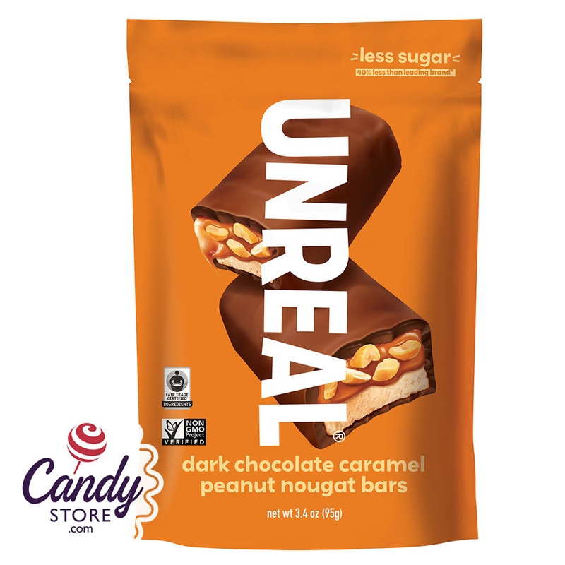 Unreal Dark Chocolate Caramel Peanut Nougat Bars  – 6ct