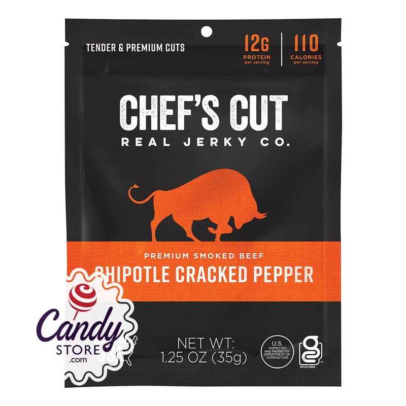 Chef’s Cut Chipotle Cracked Pepper Steak Jerky 1.25oz Bags – 12ct