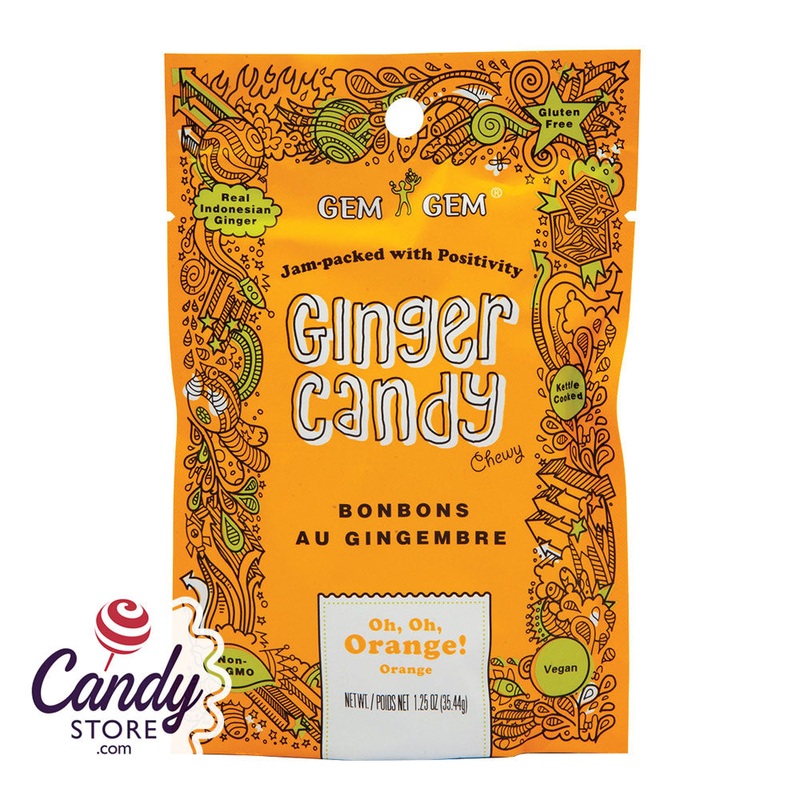 Chewy Orange Gem Gem Ginger Candy – 12ct Peg Bags