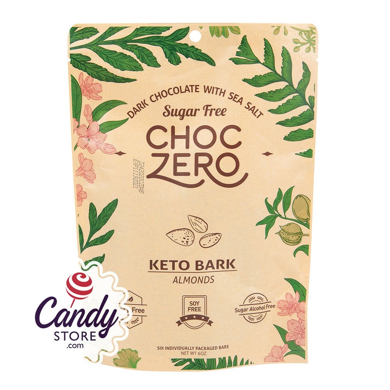 Choczero Sugar Free Dark Chocolate Almond Keto Bark 6oz Pouch – 12ct