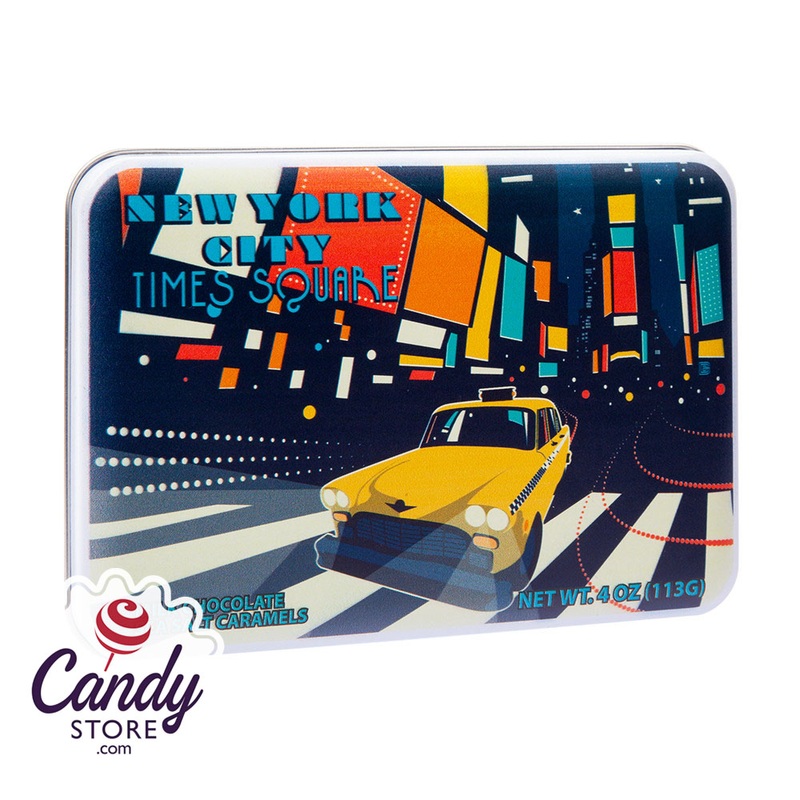 NYC Souvenir Times Square Milk Chocolate Sea Salt Caramel 4.02oz Tin – 9ct