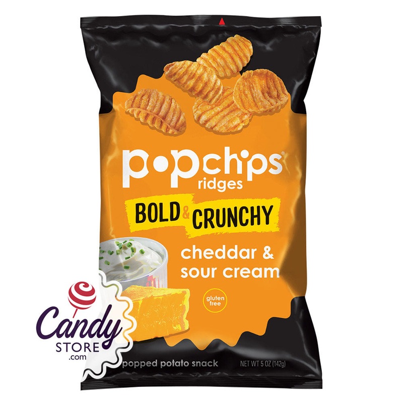 Popchips Ridges Cheddar And Sour Cream Chips 5oz Bags – 12ct