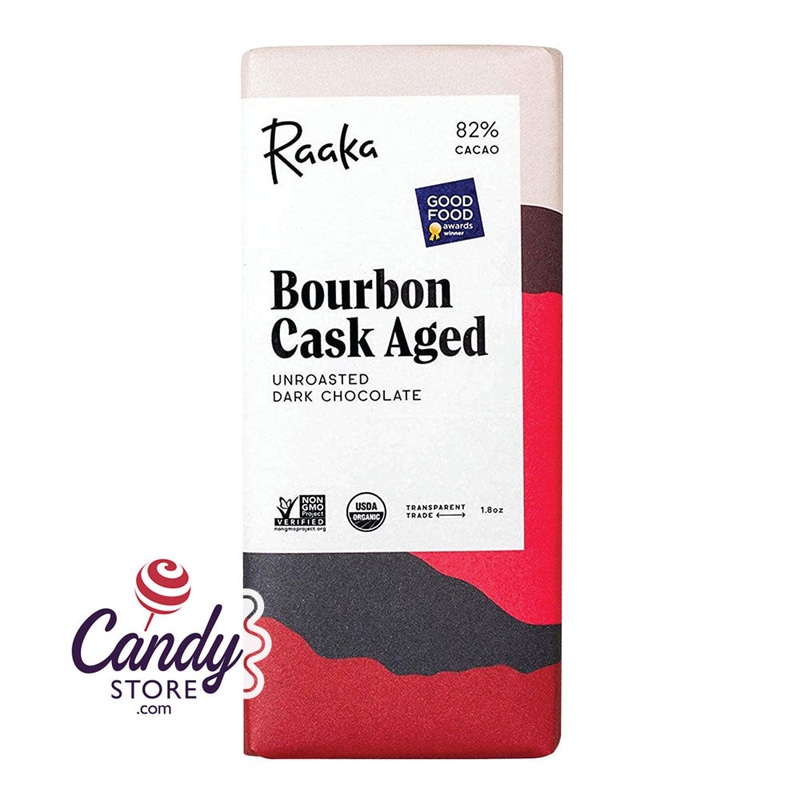 Raaka Bar 82% Dark Chocolate Bourbon Cask Aged 1.8oz Bar – 144ct