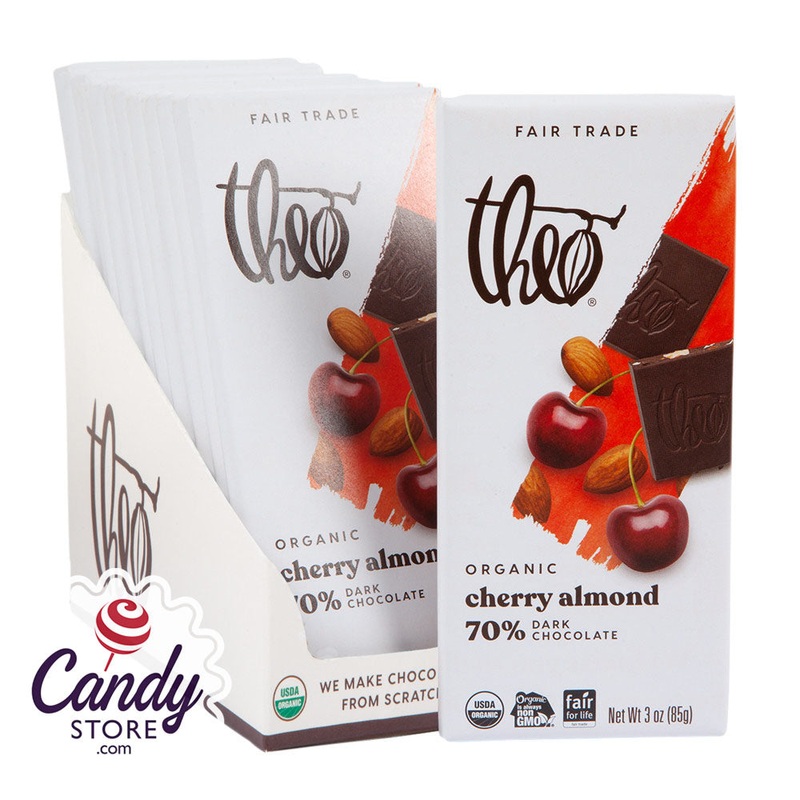 Theo Dark Chocolate Cherry Almond Bars – 12ct