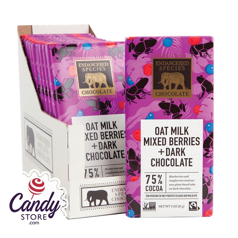 Endangered Species Chocolate Bars Dark Mixed Berries 3oz – 12ct