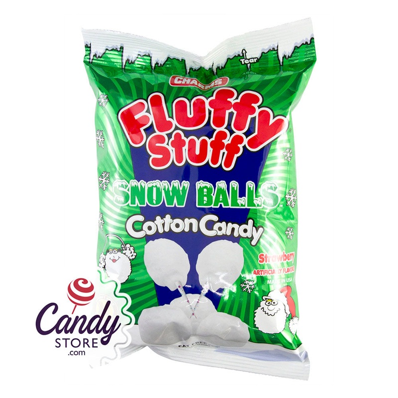 Fluffy Stuff Snow Balls Strawberry Cotton Candy 2.1oz Bags – 24ct