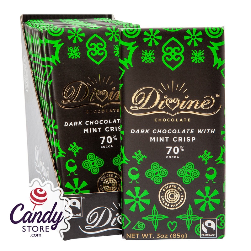 Divine 70% Dark Chocolate With Mint Crisp 3oz Bar – 12ct