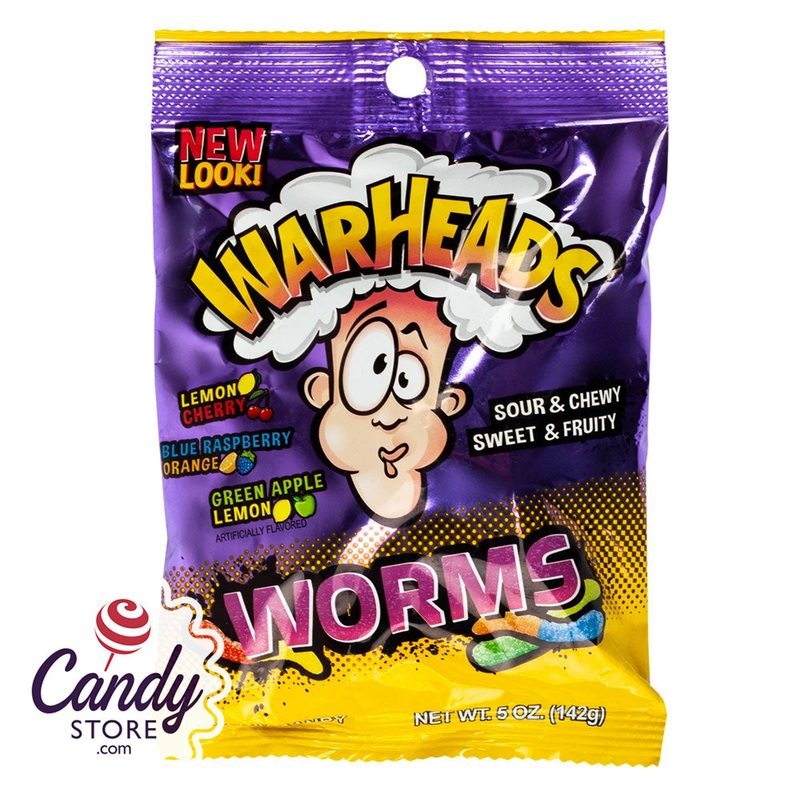 Warheads Sour Worms Peg Bags – 12ct