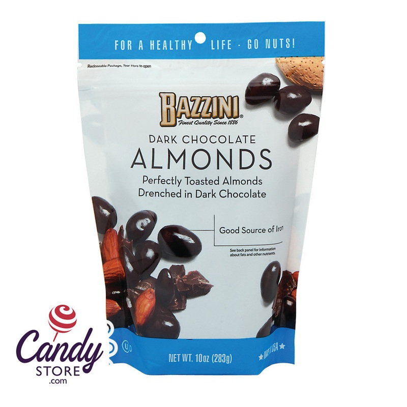 Dark Chocolate Almonds Bazzini 10oz Pouch – 8ct