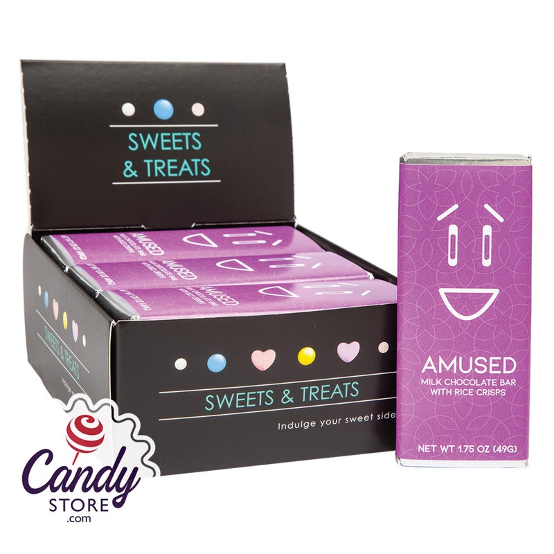 Amused Face Milk Chocolate Bars with Rice Crisps – 24ct