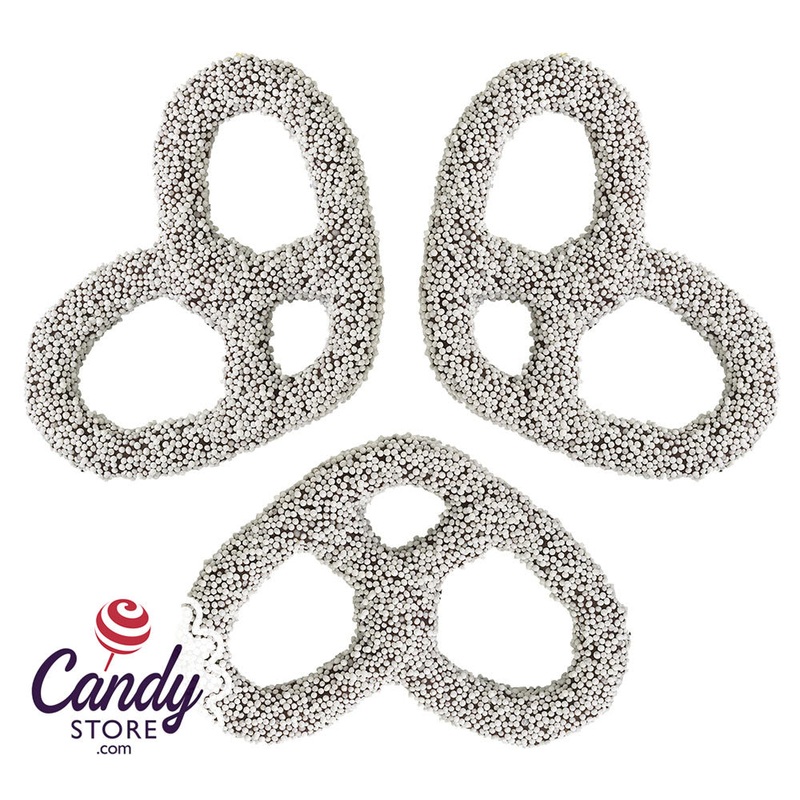 Giambri’s White Nonpareil Dark Chocolate Covered Pretzel – 3lb