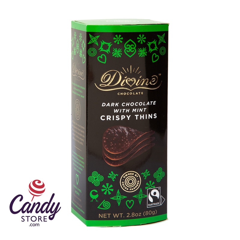 Divine Dark Chocolate w Mint Cripsy Thins 2.8oz Box – 12ct