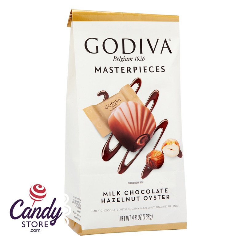 Masterpieces Milk Godiva Chocolate Hazelnut Oyster 4.8oz Bag – 6ct