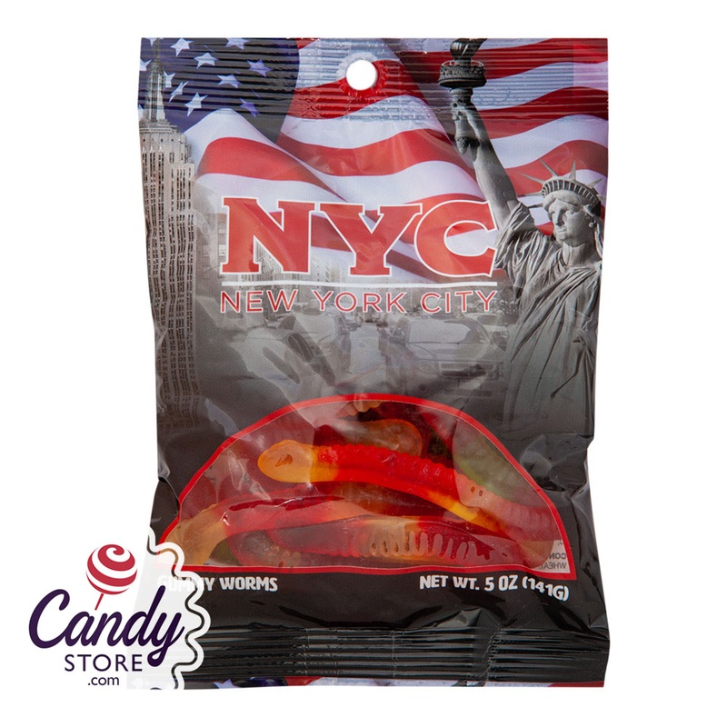 NYC Souvenir American Flag 5oz Digibag With Gummy Worm – 24ct