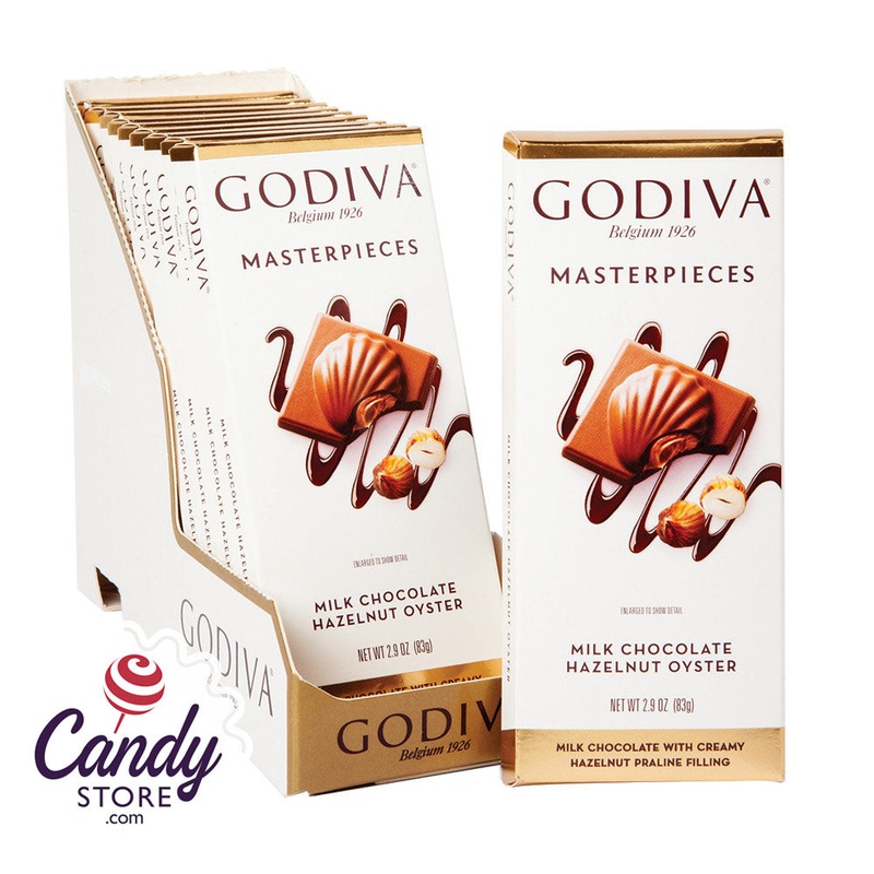 Masterpieces Milk Godiva Chocolate Hazelnut Oyster 3oz Tablet Bar – 10ct