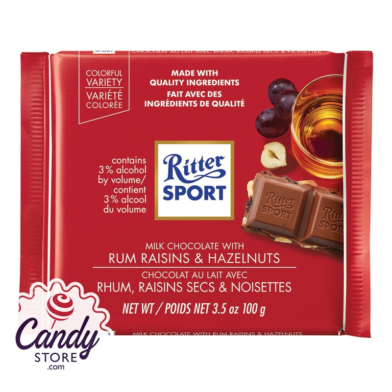 Ritter Sport Rum Raisins & Hazelnuts Milk Chocolate Bars – 12ct