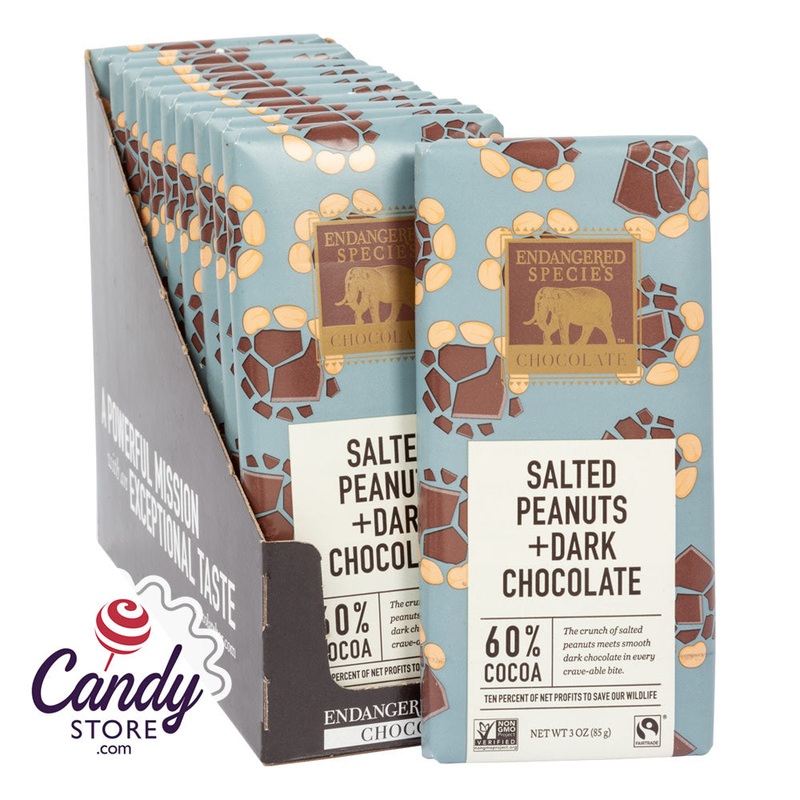 Endangered Species Dark Chocolate With Salted Peanuts 3oz Bar – 12ct