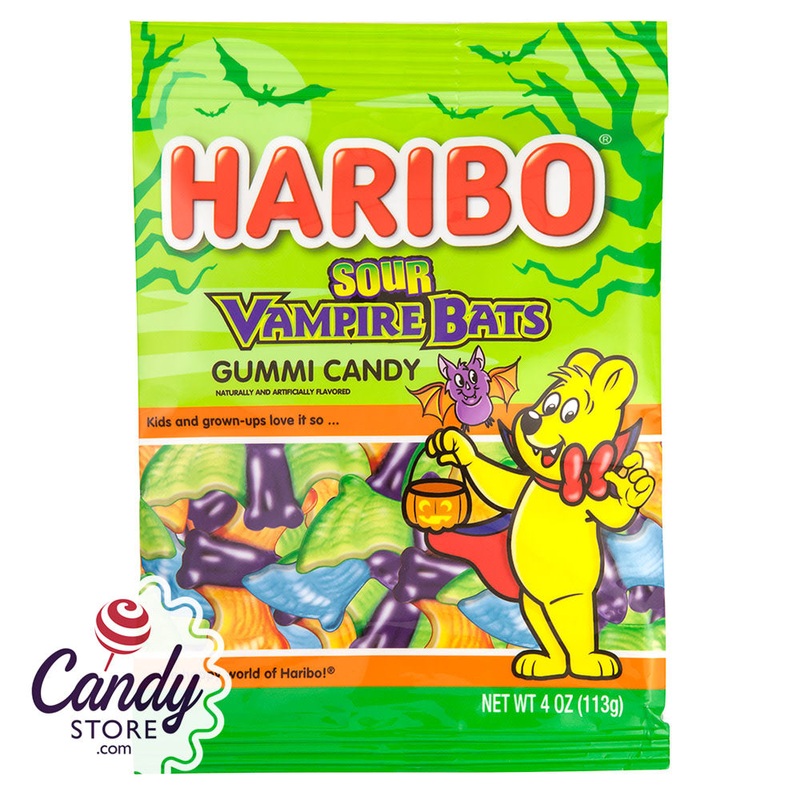 Haribo Sour Vampire Bats Gummi Candy 4oz Peg Bags – 12ct
